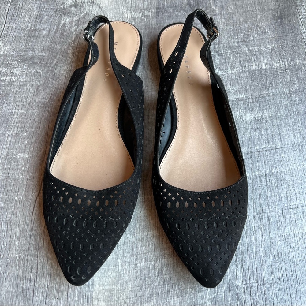Black Metaphor Sevilla Slingback Flats Pointed Toe Minimal Classic Work Office